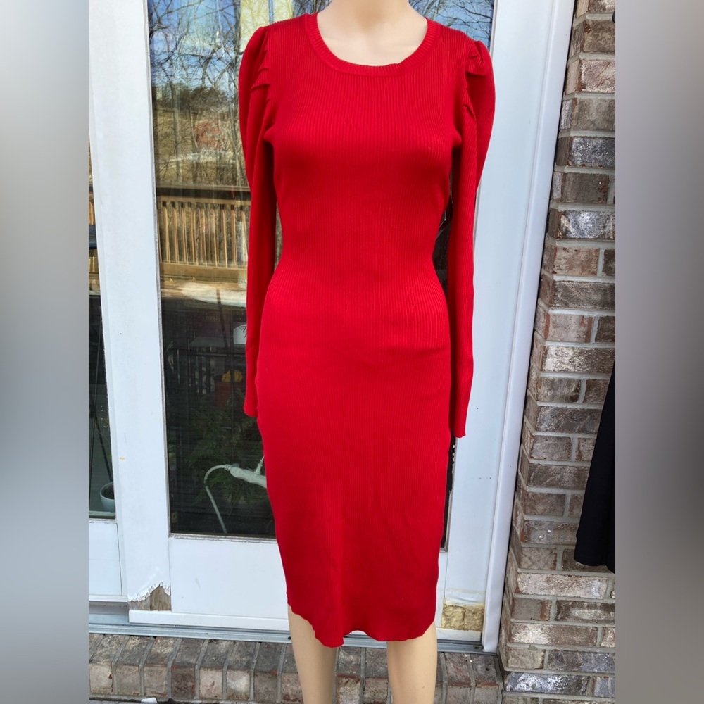NWTs Red Ribbed Bodycon Midi Dress - Picture 3 of 8